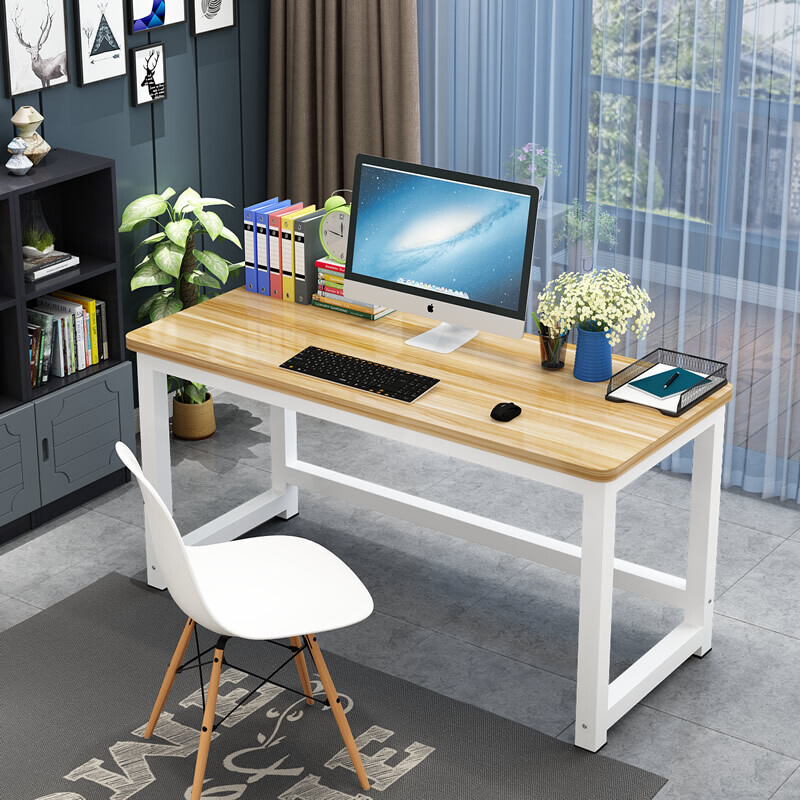 小米石简约电脑桌台式家用圆角学生书桌简易双人防撞钢木桌 长80宽度5