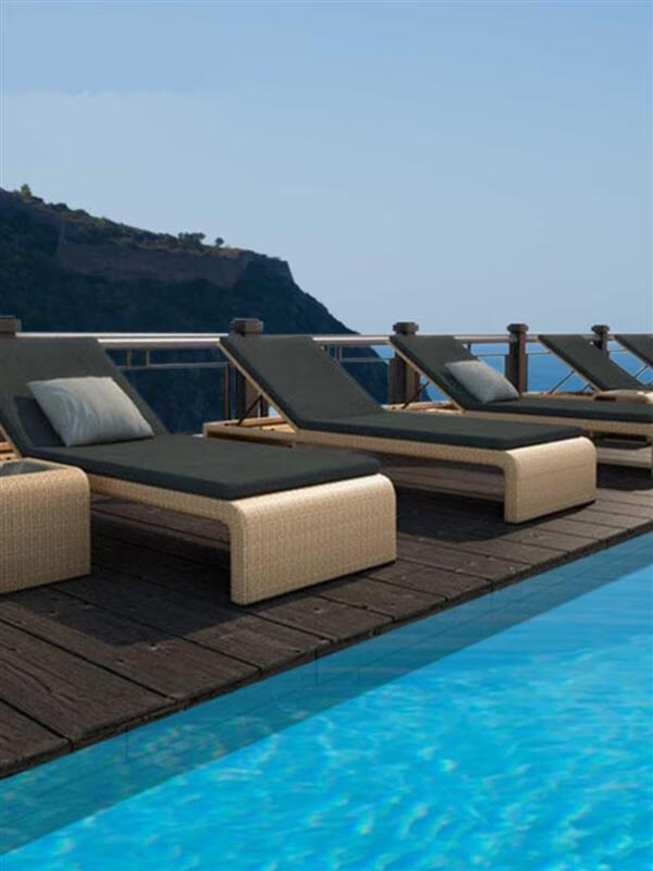泳池躺椅 户外躺椅庭院阳台藤编休闲躺床沙滩椅游泳池温泉水疗会 升级