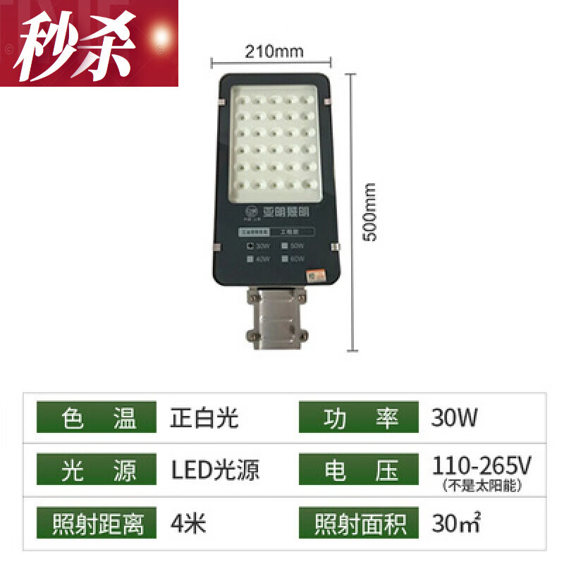 led路灯灯头公园广场小区庭院防水户外灯新农村挑臂电线杆道路灯 亚明