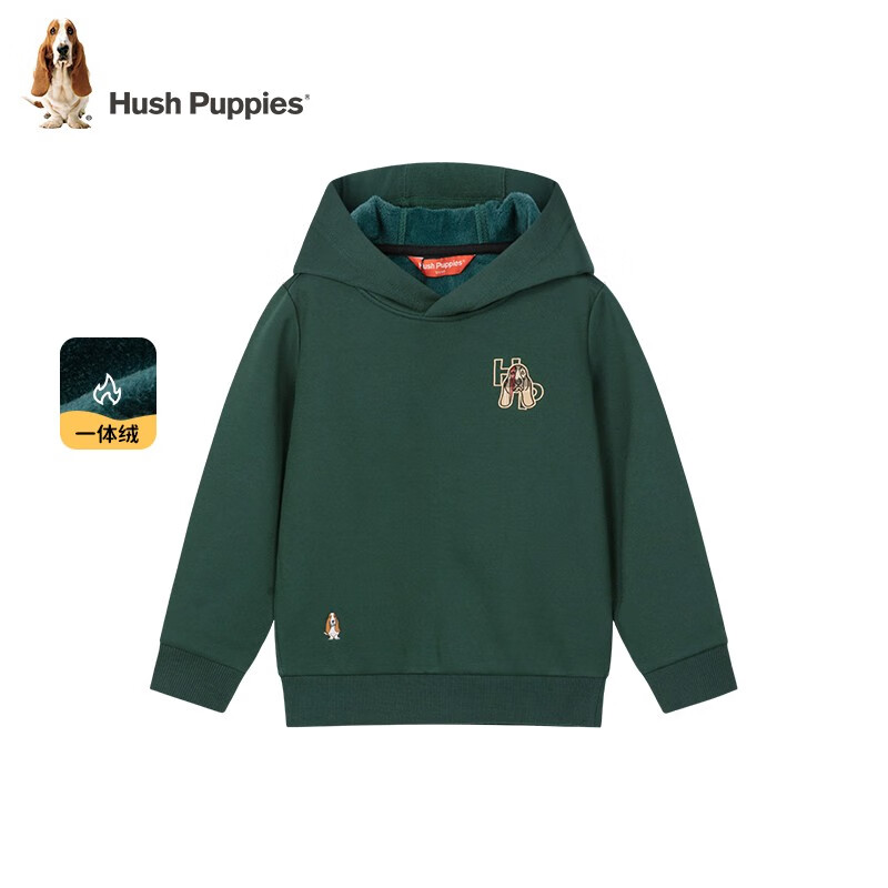 暇步士(Hush Puppies)童装儿童男童冬装新款舒适一体绒面料时尚休闲百搭卫衣 暖卡其 160 cm(偏大一码)