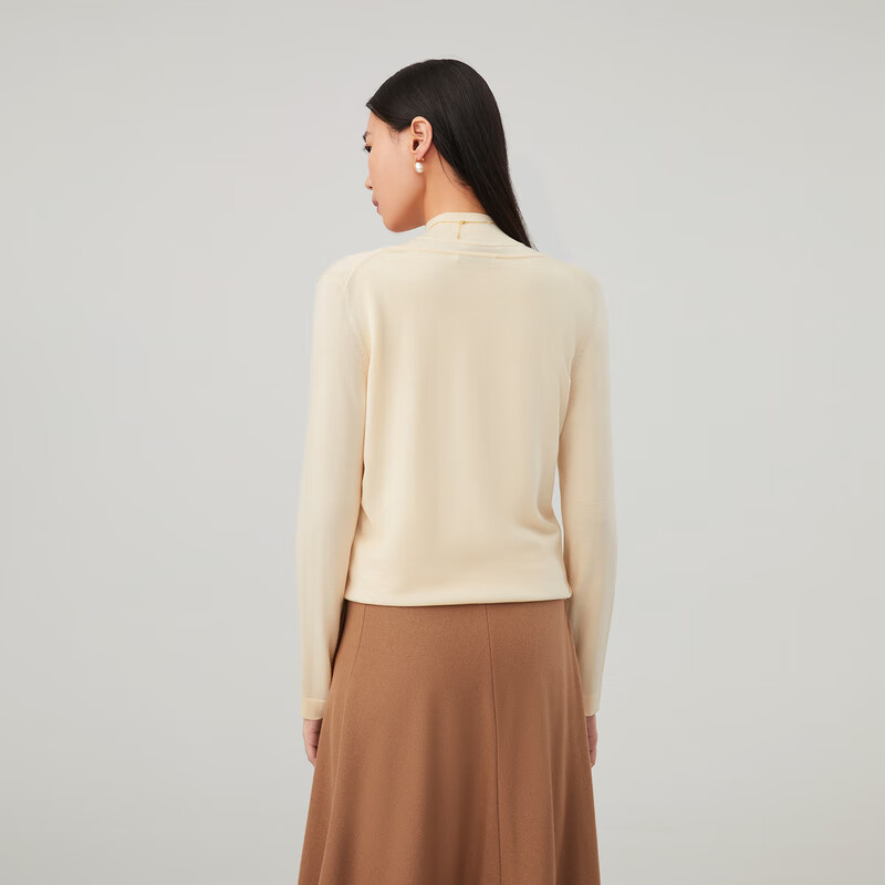 OVV【可机洗黄金羊毛】2023秋冬新款女装简约深V领长袖针织衫 米黄(净色)A5 L