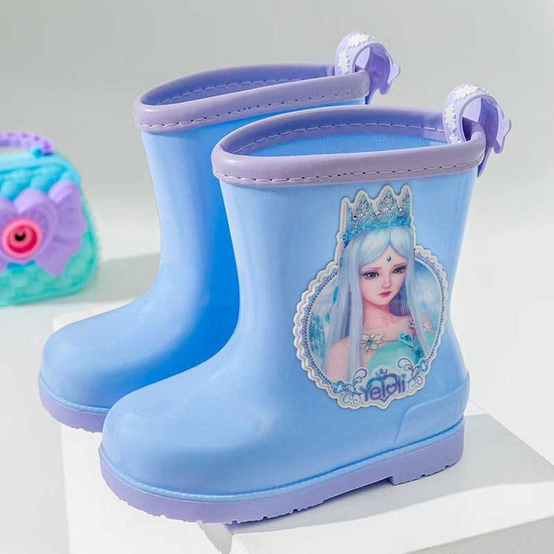 纽背仑(niubeilun)叶罗丽四季卡通儿童雨鞋冰公主防滑雨靴女童中筒水