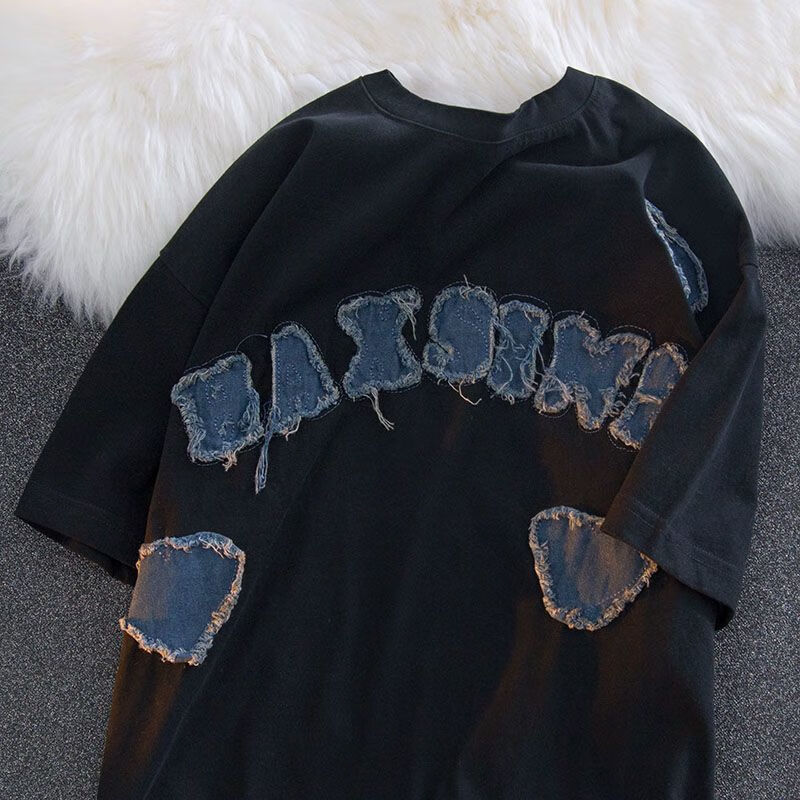 野颂(yeezsaag)夏天可穿乞丐衣服破洞长款t恤男美式复古水洗做旧补丁