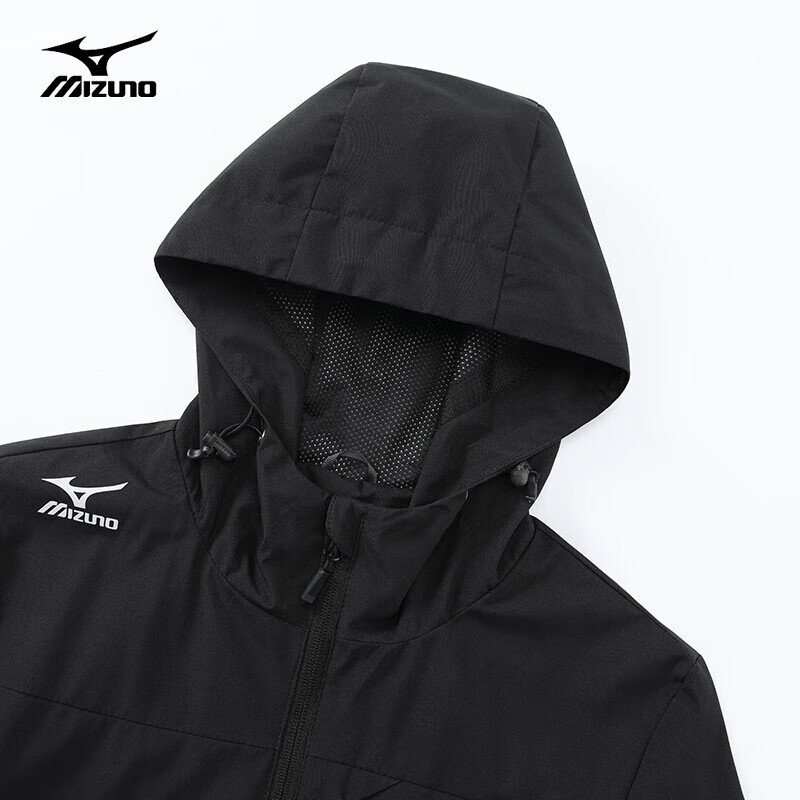 美津浓(MIZUNO)户外夹克男防风保暖徒步登山服连帽休闲软壳复合外套男 黑色【春秋款】 XL