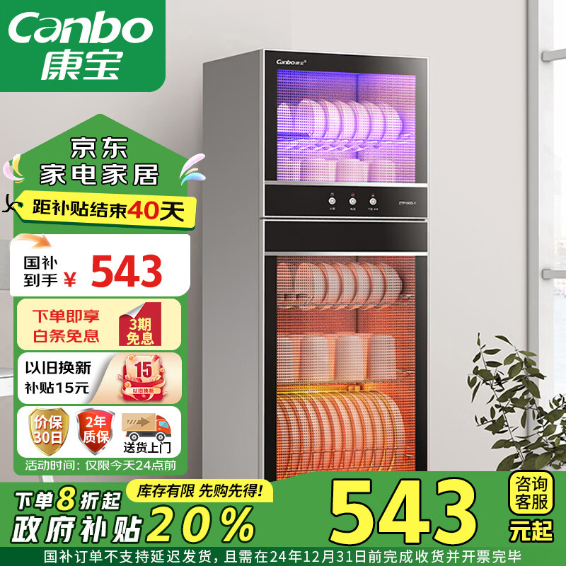 康宝（Canbo）消毒柜家用立式大容量高温碗筷收纳柜餐具小型母婴儿奶瓶双门消毒碗柜【国补政府补贴】XDZ100-D1