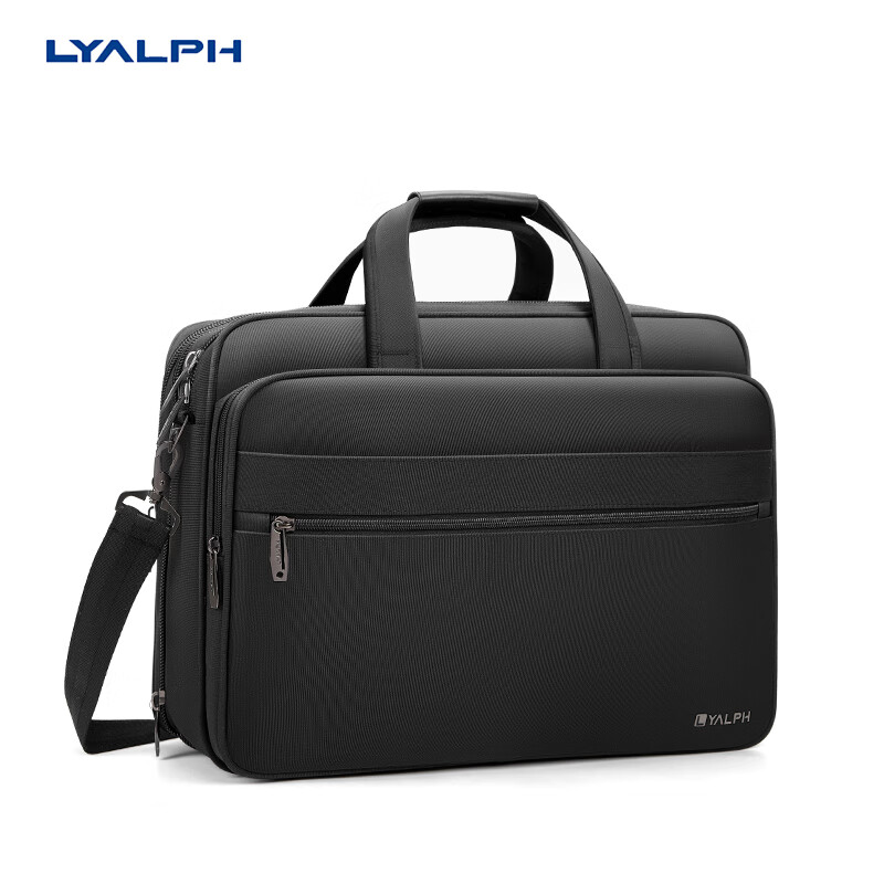LYALPH商务公文包15.6英寸防水耐磨尼龙牛津布男士17寸大容量电脑包定制 黑色15.6寸 加厚0英寸