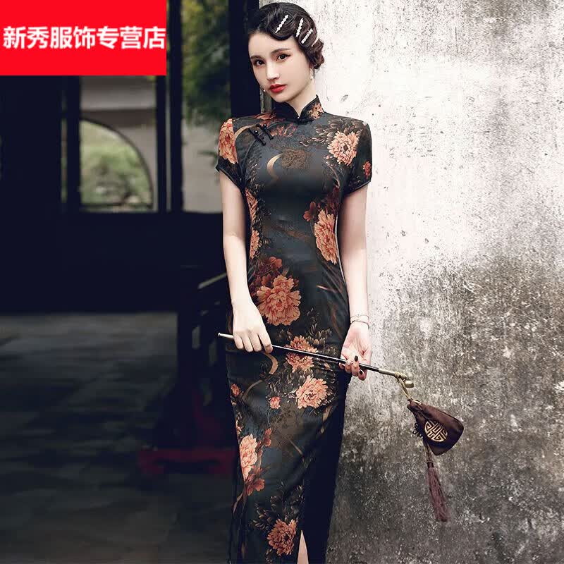 红书依店老上海黑色旗袍年轻新款少女印花中国风改良版复古日常可穿 黑色印花 L [建议105-114斤]高性价比高么？