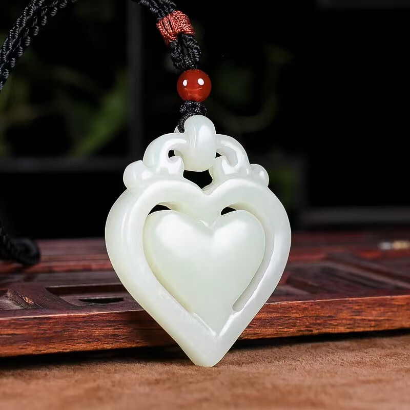 洁玉堂和田玉心形吊坠 玉石男女款心心相印挂件玉佩玉石玉坠礼物