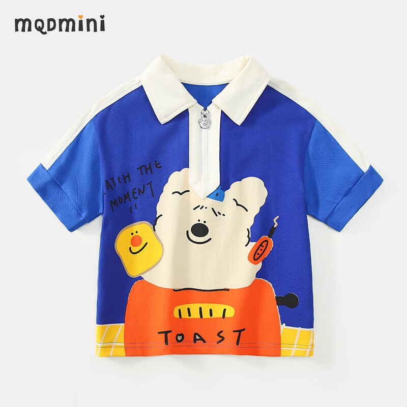 mqdmini马骑顿童装儿童t恤短袖polo衫男童上衣休闲服外出 polo蓝色 90