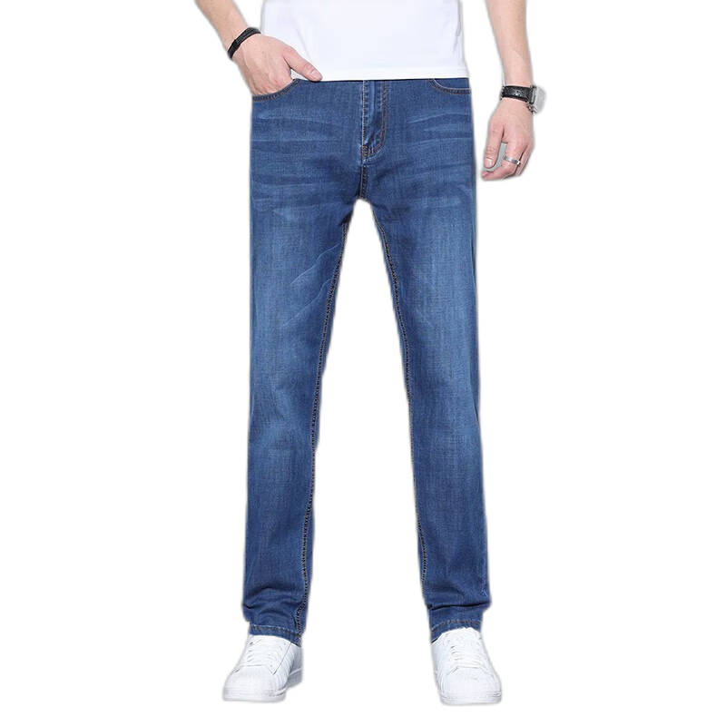 真維斯（JEANSWEST）牛仔褲男2025夏季青年男士寬松直筒長褲彈力休閑長褲藍色薄款30