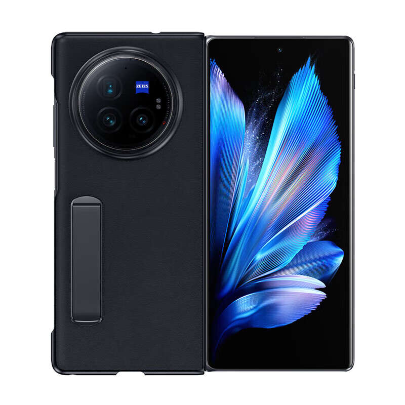 ESCASE适用vivoxfold3手机壳vivo x fold3pro保护套防摔PU皮商务皮套简约翻盖折叠下盖典雅黑 Xfold3Pro-高端素皮-支架款黑色