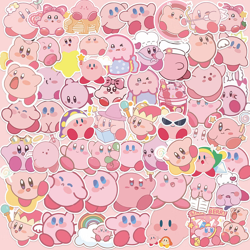 日美新58张卡通可爱星之卡比贴纸笔记本电脑手机ipad水杯手账diy贴画