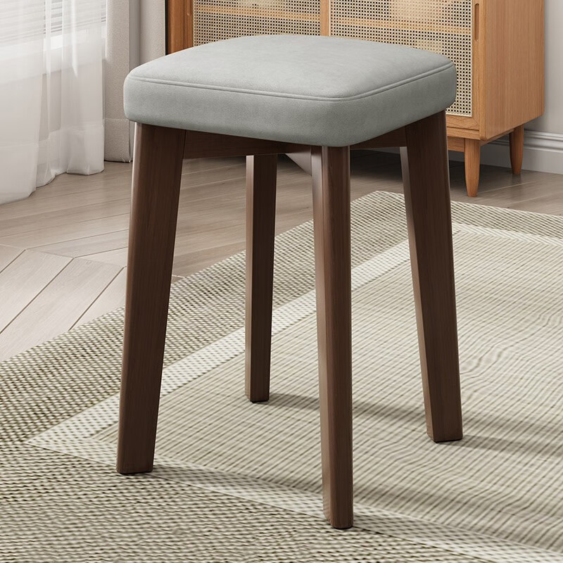 L&S 凳子 椅子餐椅家用可叠放实木凳子科技布板凳 米色科技布凳面-实木凳腿