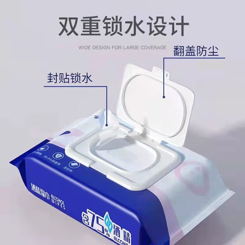 韩泊莉（HANBOLI）美妆工具 75%酒精消毒湿巾大包家用带盖杀jun清洁剂湿纸巾 7包装