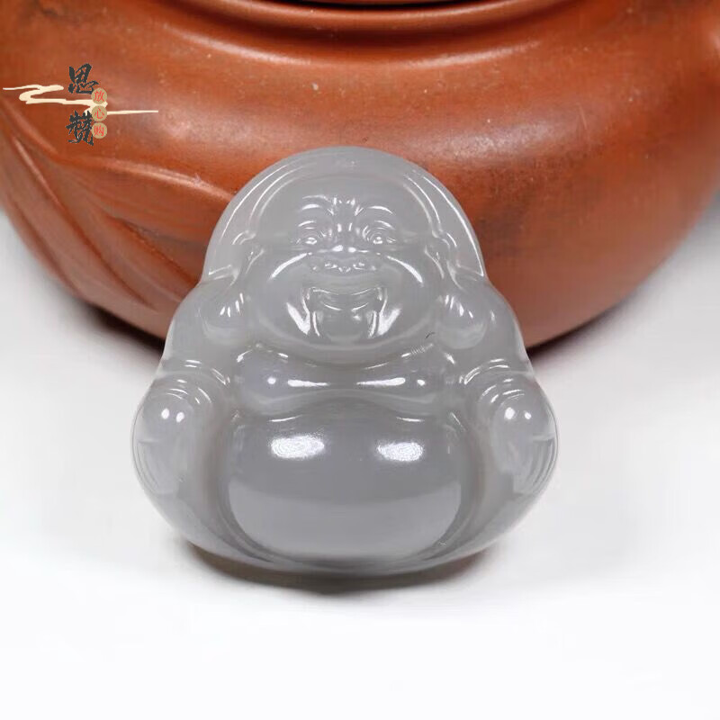 思赞天然和田玉女款吊坠 烟紫正装佛公送亲人送朋友挂件玉佩 小号