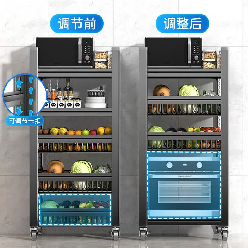 ZSVIP德国厨房置物架落地多层蔬菜收纳架多功能锅具杂物架零食储物架子 黑5层80cm*40cm【3板4篮】