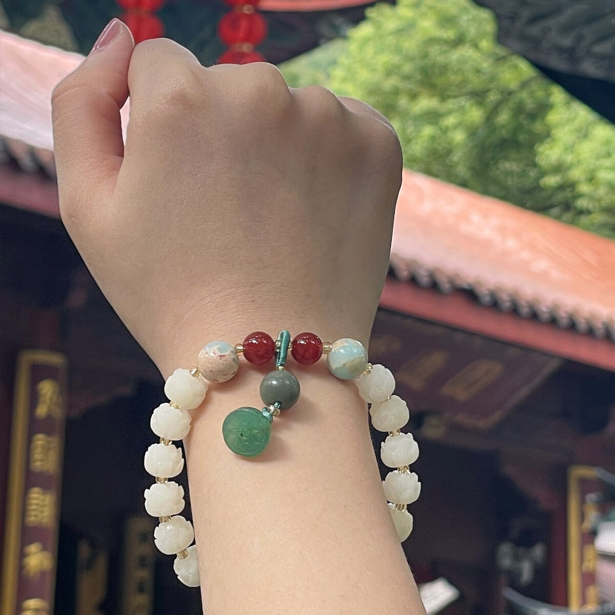 kerla法喜莲花白玉菩提子手串招桃花好运南瓜珠健康平安手链女佛珠 法