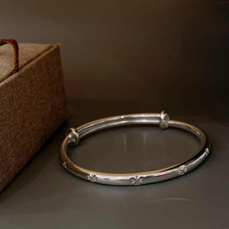 爵倾轻足银镯子车花树叶银手镯经典四叶草女士手镯送长辈女友生日礼物