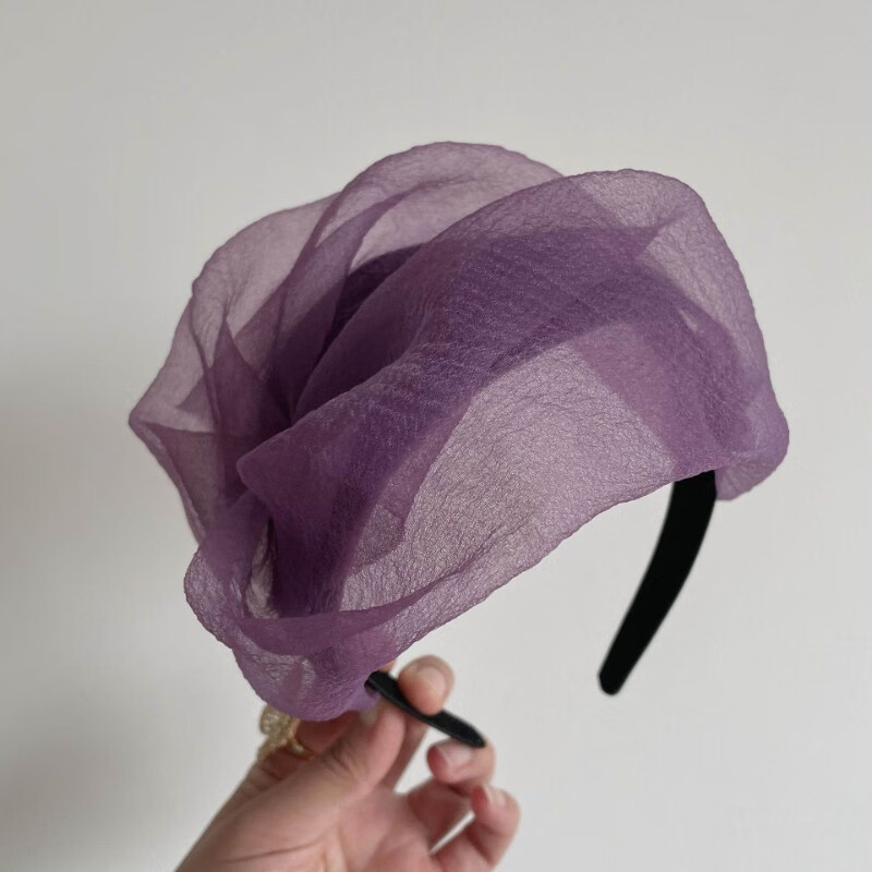 新款春夏时尚透气泡泡纱遮白发半帽洋气宽边发箍百搭头箍女士头饰 烟