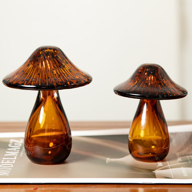 柏梵柏梵简约现代琉璃艺术蘑菇摆件高档创意酒柜书柜客厅桌面装饰品 琉璃蘑菇-一对