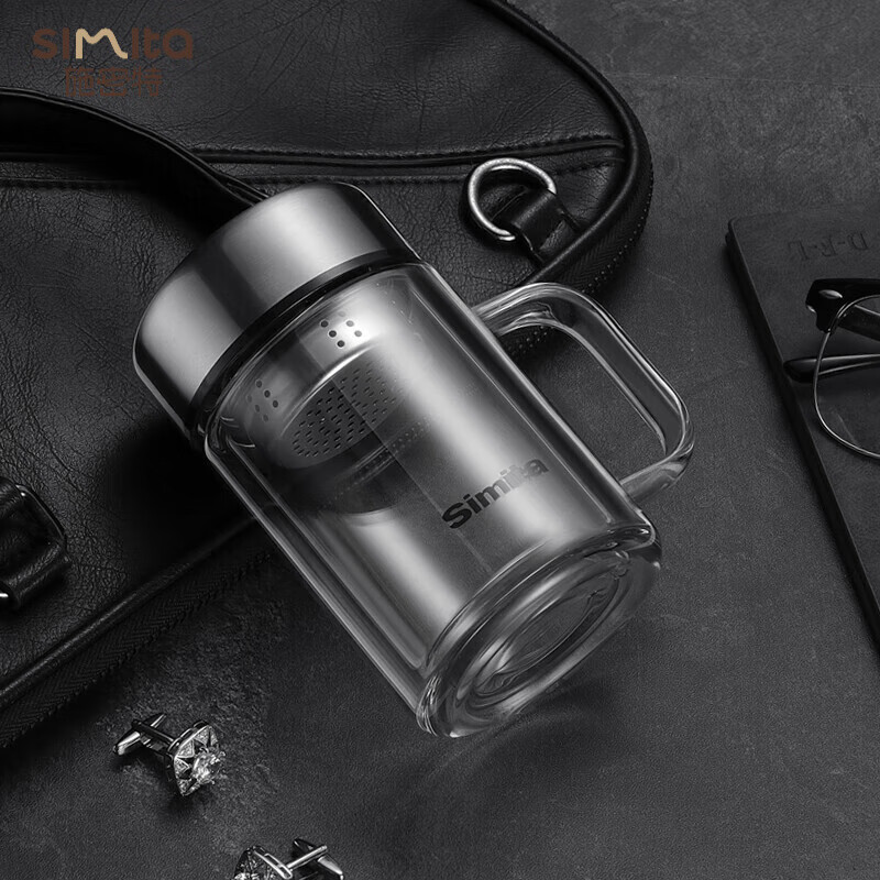 施密特(simita)玻璃杯风阁办公杯男女泡茶杯子商务带把手茶 本色280ml