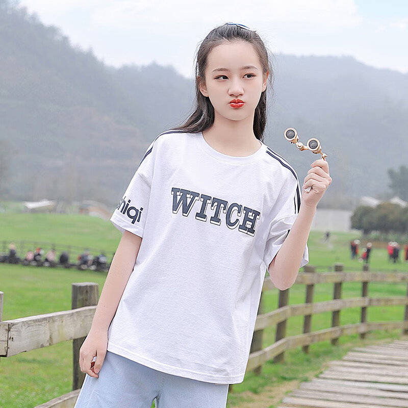 初中生高中生夏天短袖女生衣服t恤t恤女夏装新款大童高13青 白色t恤 s