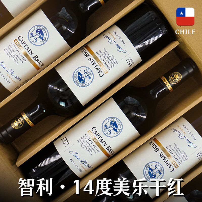 劳塔罗智利进口红酒 布里克船长珍藏美乐 干红葡萄酒整箱750mlx6瓶 整箱6瓶装 750mL 6瓶