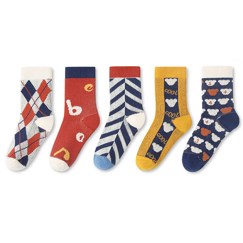 六指鼠男童女童袜子秋冬潮ins女宝宝厚棉袜公主中筒小男孩中大童儿童袜 880双针彩色 5双 均码 建议7-16周岁(鞋33-36码/袜标10-15岁）