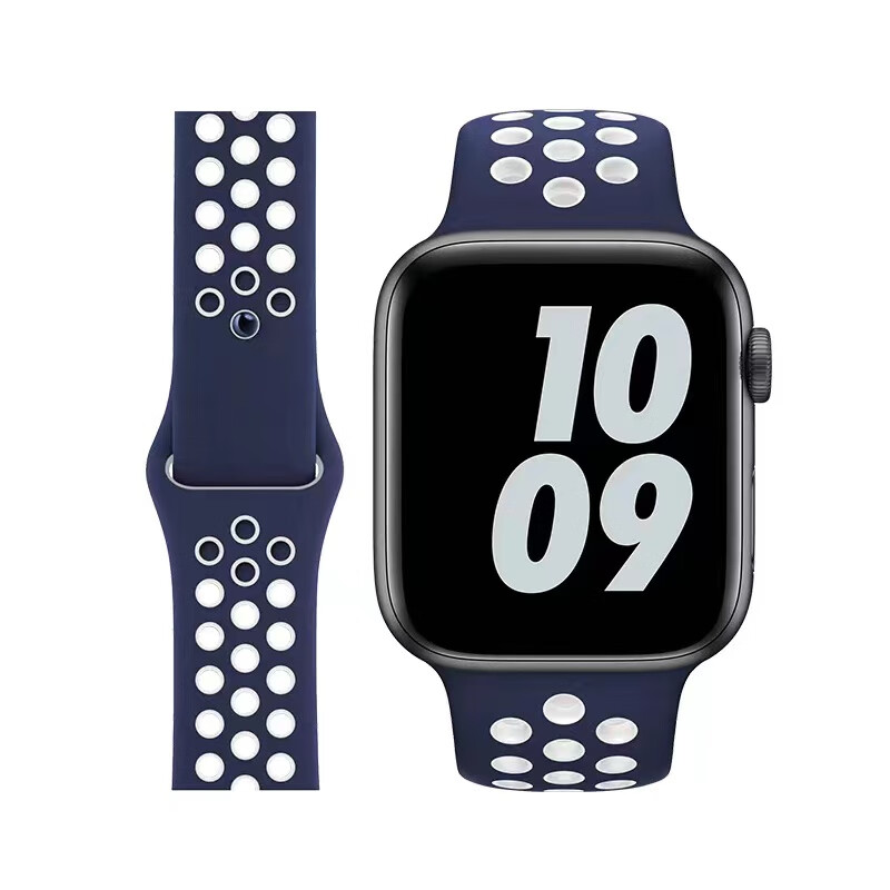 表带applewatch7/6洞洞透气腕带se 蓝白[耐克版] 表盘38/40/41mm[m/l