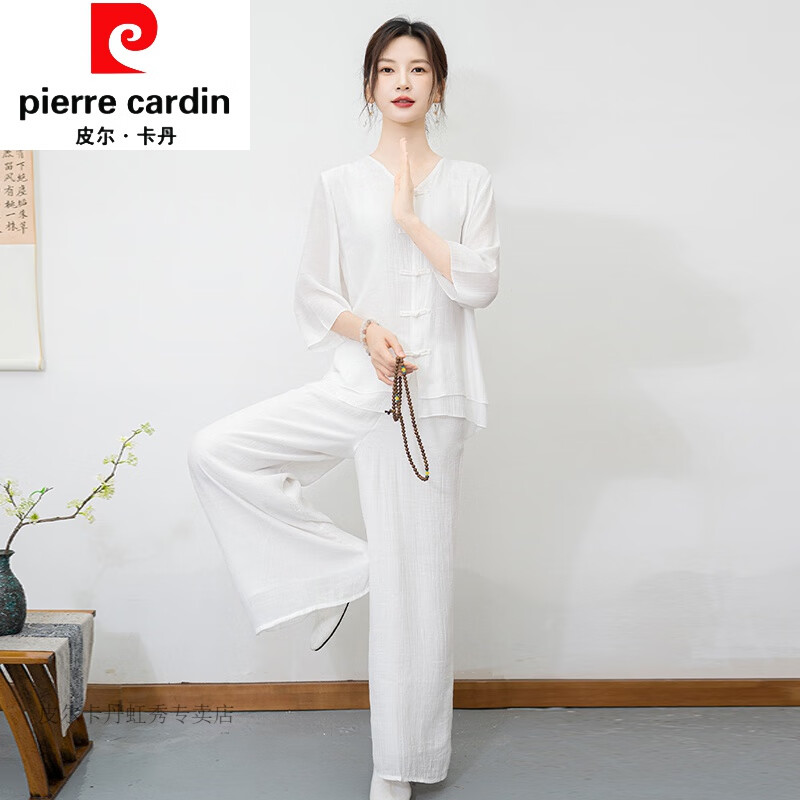 皮爾卡丹（pierre cardin）禪修居士服夏季道服中國風(fēng)仙氣佛系禪服太極服女2024新款茶藝服裝 白色 XL