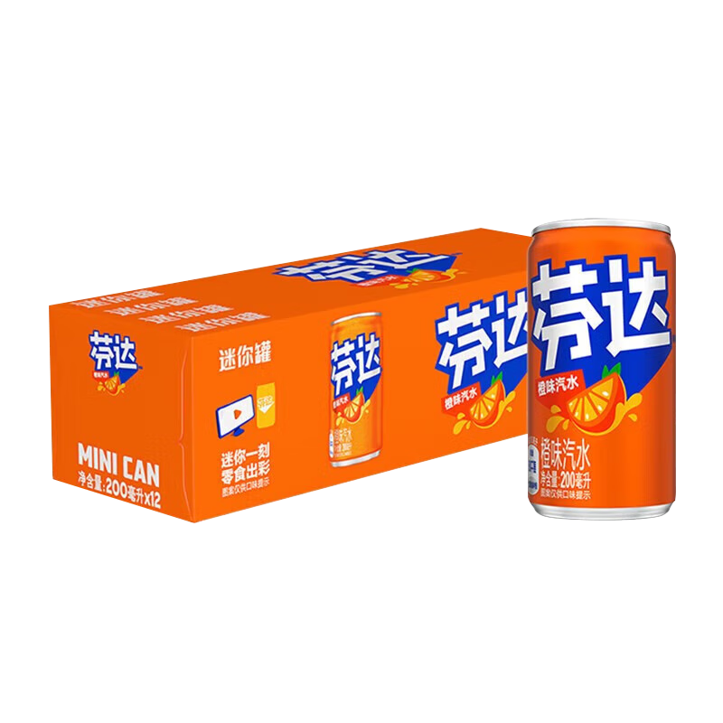 可口可乐（Coca-Cola）  汽水碳酸饮料200ml迷你罐 可乐/果味汽水 整箱装 芬达含糖200ml*12罐