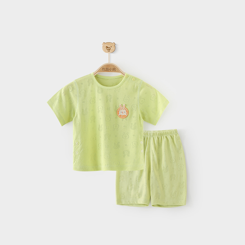 巴厘小猪儿童家居服薄款分体空调服夏季2022新款宝宝洋气睡衣套装婴儿衣服 黄绿 100cm