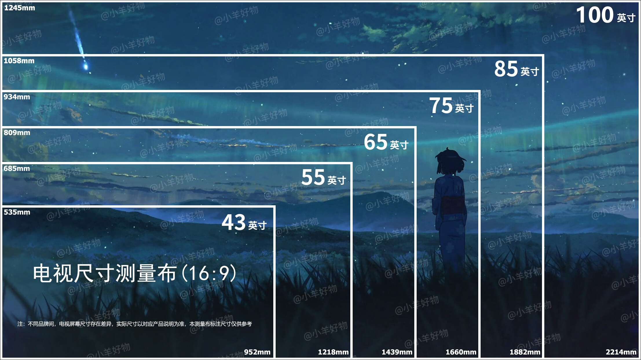 京必诚定制电视尺寸测量纸 电视尺寸测量布 电视尺寸模拟对照表85寸10