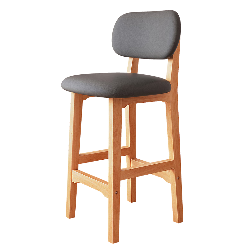南皇吧臺椅家用吧椅實(shí)木高腳凳前臺商用椅子高靠背島臺凳子收銀臺吧凳 【坐高73cm】原木架-深灰科技布