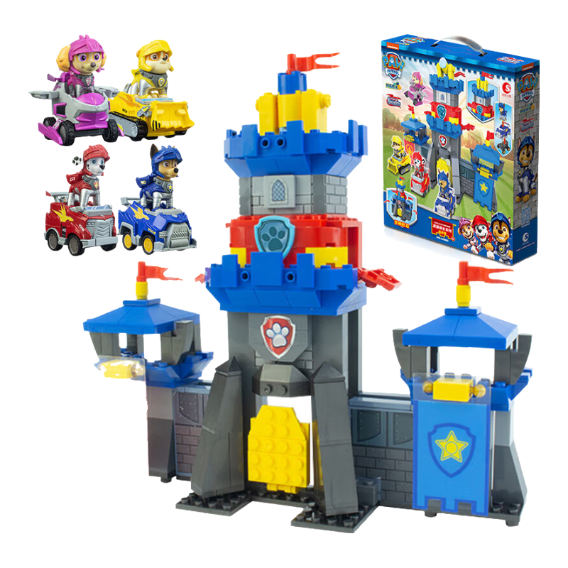 汪汪隊(duì)立大功（PAW PATROL）兒童積木玩具車超能瞭望塔模型套裝回力車玩具男孩女孩生日禮物 汪汪隊(duì)騎士救援總部塔禮盒套裝