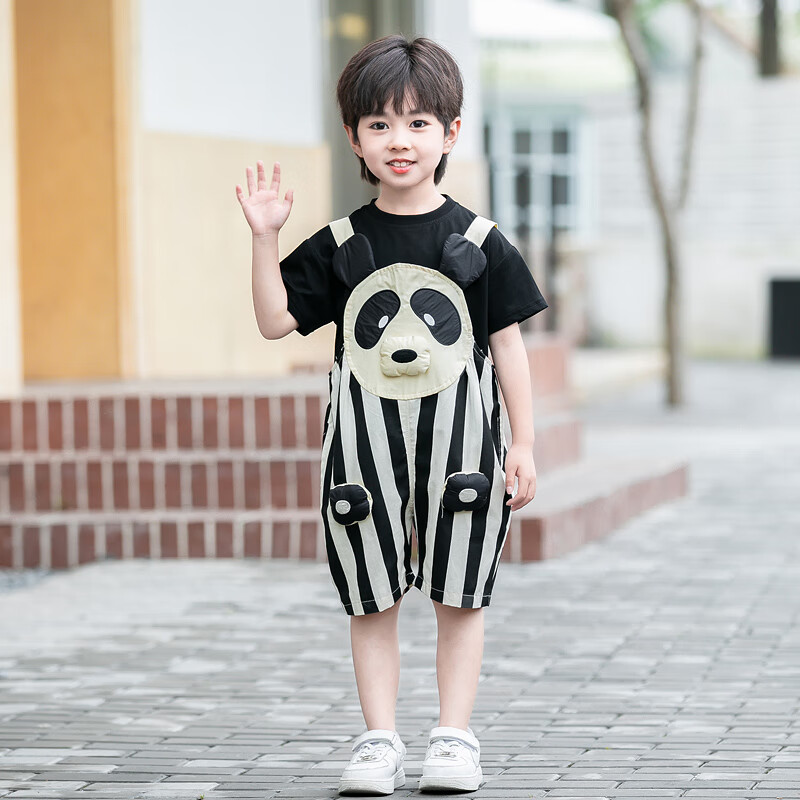 景霸六一儿童演出服男女童熊猫衣服幼儿园小孩动物舞蹈背带裤表演服装