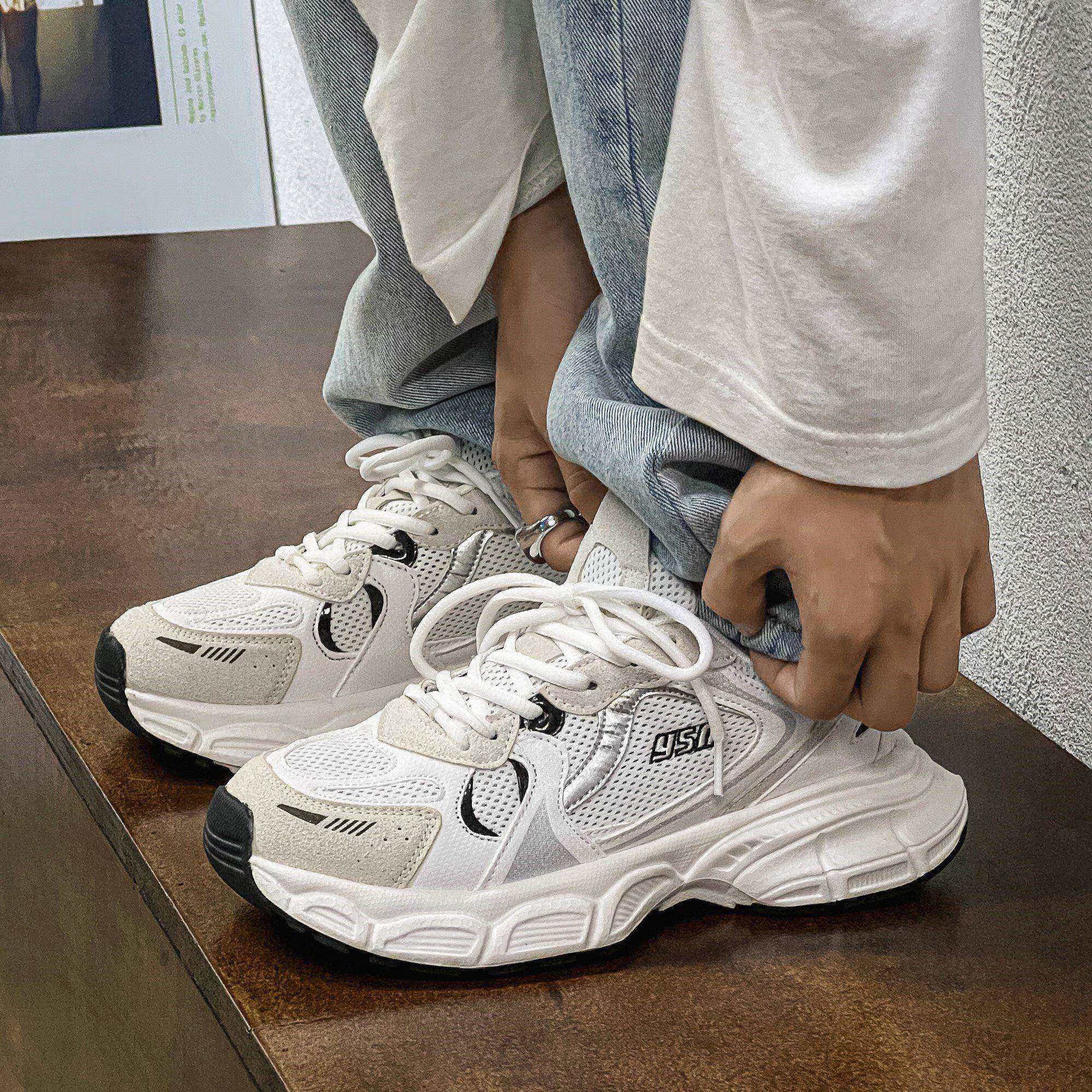 cinessd鞋子男潮鞋秋冬白色休闲运动鞋复古百搭老爹鞋男厚底情侣鞋ins