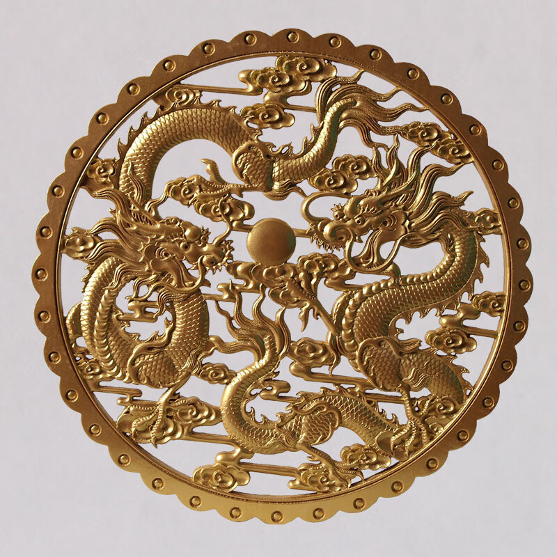 匠俯宅东阳木雕香樟木挂件金色龙凤家居客厅玄关实木壁挂 双龙戏珠