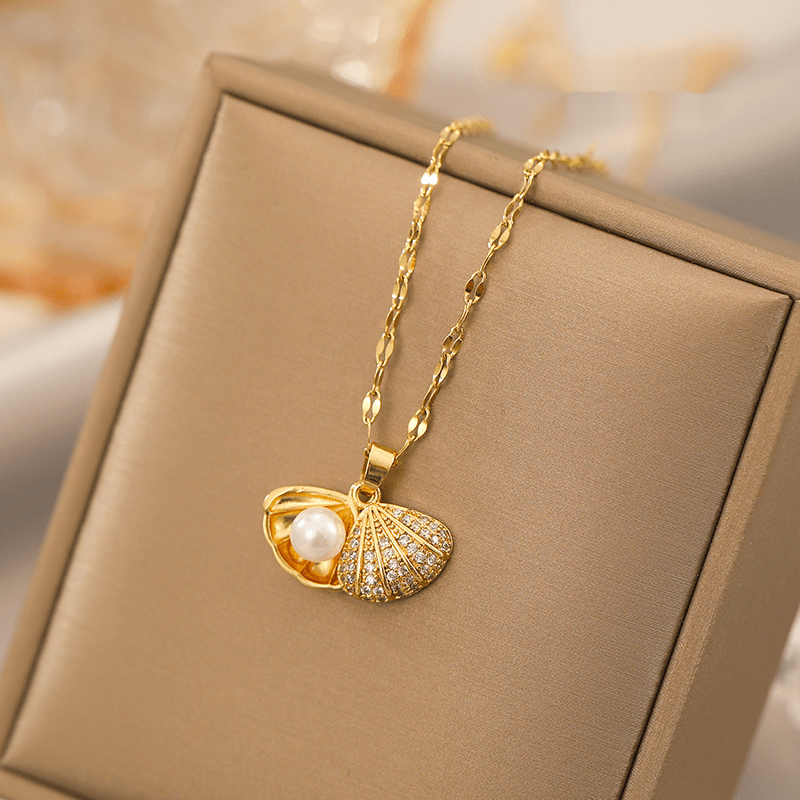 永红旺一辈子贝壳项链感珍珠钛钢女时尚简约小众冷淡风锁骨链个性潮不