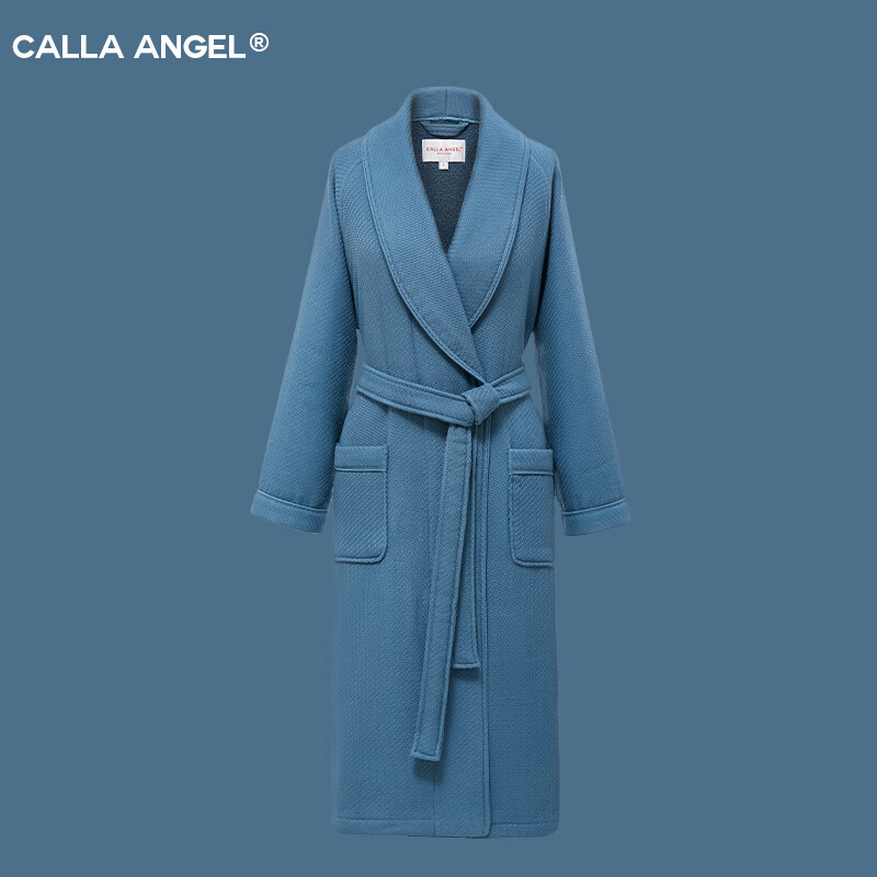 angel浴袍女纯棉毛巾料男长绒棉睡袍柔软吸水情侣全棉浴衣 靛青谧蓝