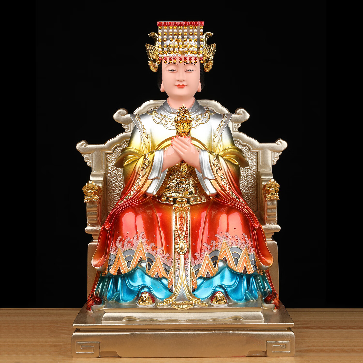 天后天上圣母湄洲岛海神娘娘圣女像体真身树脂摆件像 铜彩12英寸妈祖