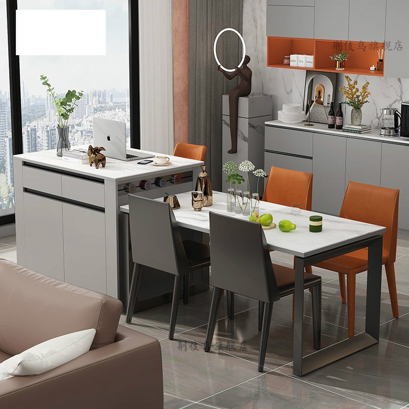 轻奢岩板岛台餐桌一体家用吧台桌开放式厨房餐边柜茶水柜8e8 款式1