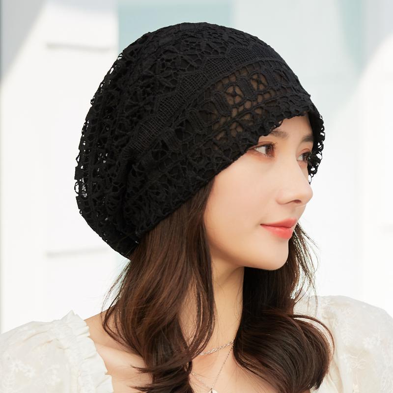 遮白发的帽子帽子女薄款镂空蕾丝钩花头巾帽透气网眼帽春夏空调睡帽