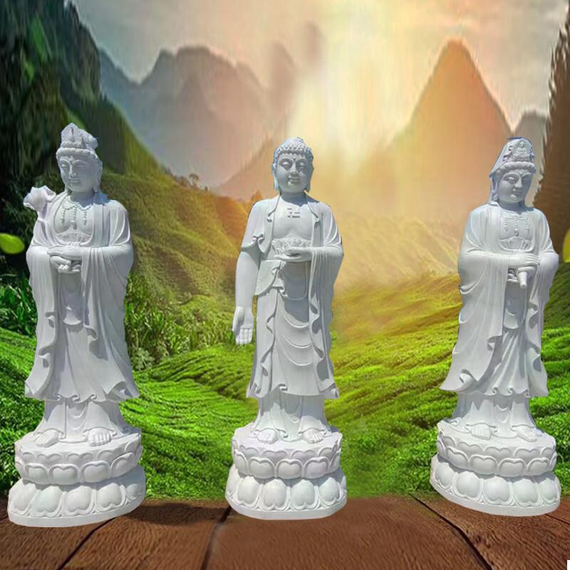 瀛乐 石雕观音佛像汉白玉地藏王菩萨雕像大理石三世佛寺庙佛像雕塑厂
