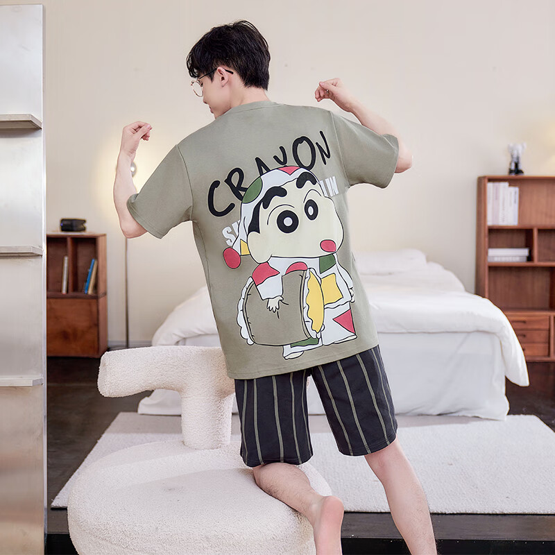 萧淑妃夏季纯棉薄款男士睡衣加肥大码青少年学生短袖短裤两件套装家居