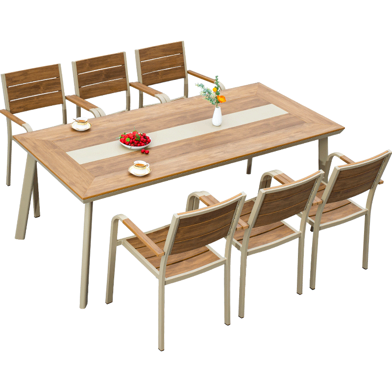 尚伦Sun Roy庭院铸铝桌椅组合铝合金耐晒室外别墅院子露台餐厅家用聚餐装备塑木户外桌椅 香槟色海王星2椅+海王星80X80cm方台