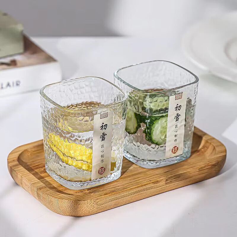 笛芳高颜值初雪锤纹玻璃杯日式家用水杯威士忌酒杯方形杯子简约 1只 初雪杯 200ml