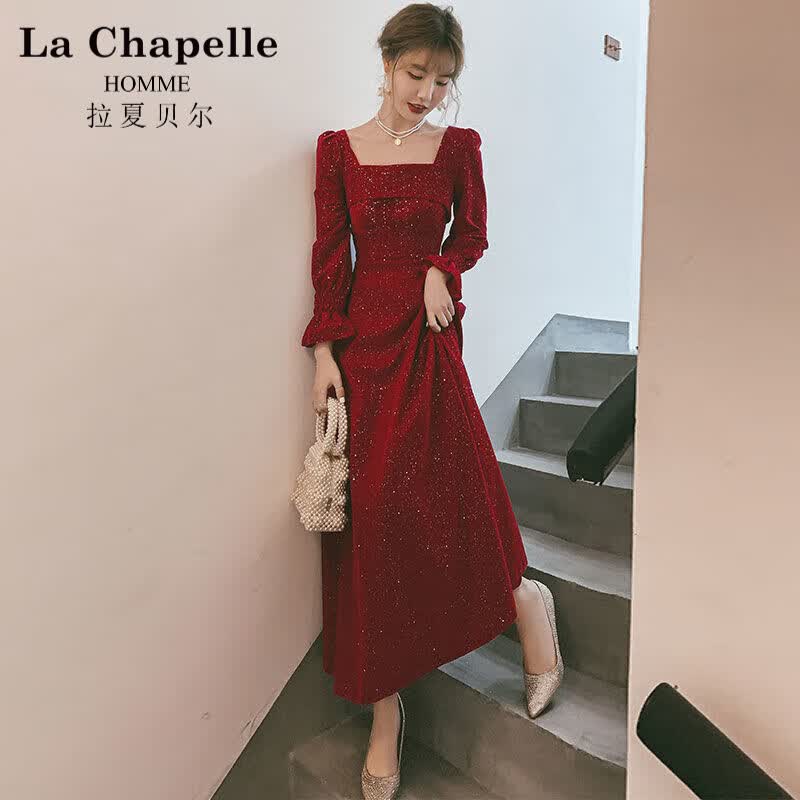 LA CHAPELLE HOMME拉夏贝尔敬酒服新娘新款感订婚连衣裙回门宴会红色晚礼服气质平时 红色 S高性价比高么？