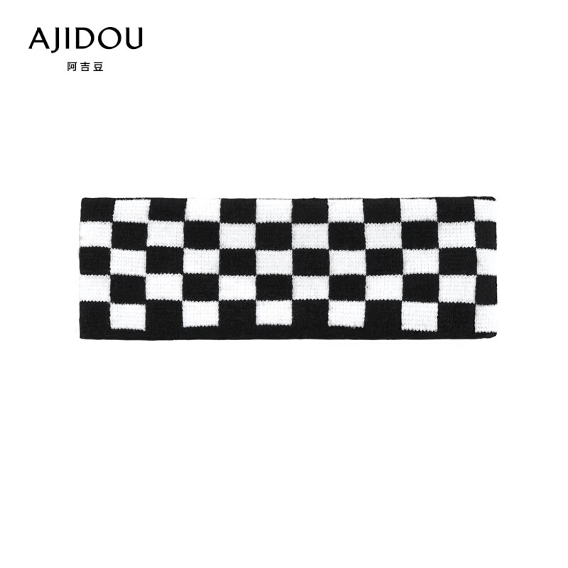 ajidou阿吉豆会下棋的大熊猫系列黑白棋盘格发带 黑白 长38cm 宽6.5cm