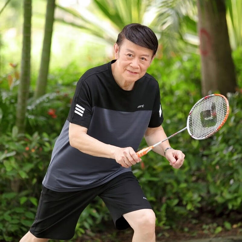 向晓西55岁爸爸套装短袖t恤男两件套夏季中老年运动套装夏装短袖t恤